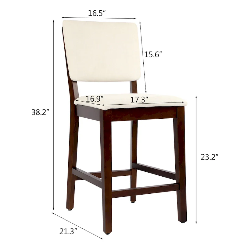 23 Inches Farmhouse Upholstered Counter Height Bar Stools with Back Set of 2