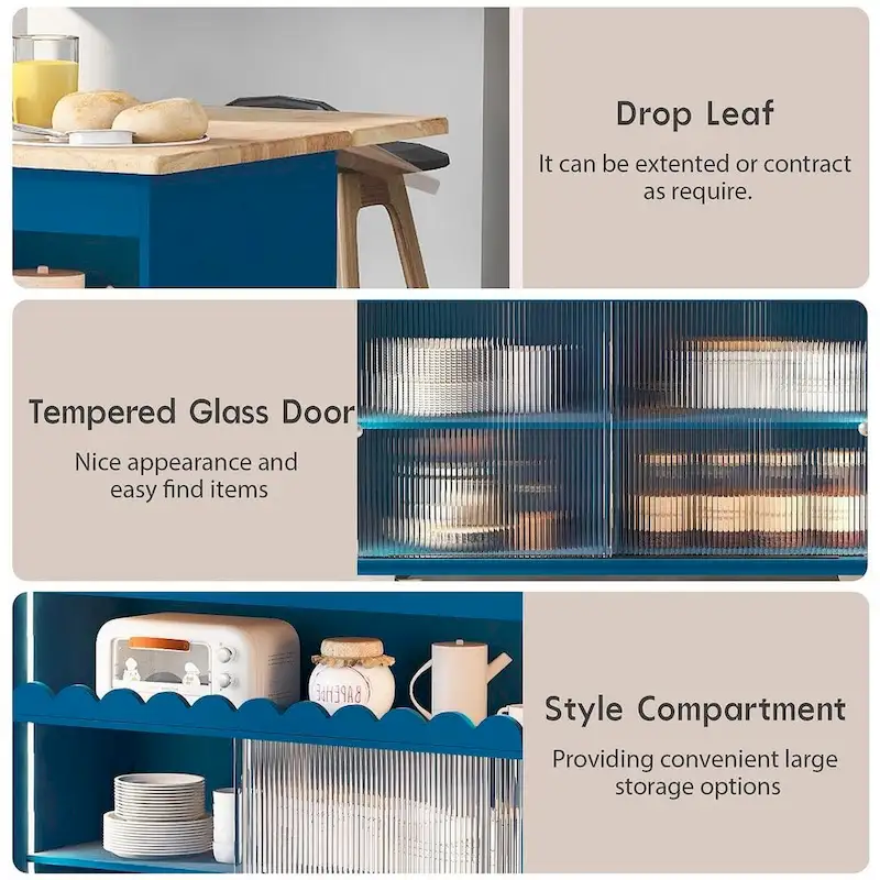 Multi-Functional Kitchen Island Cart with Drop Leaf, LED Light, and Power Outlets