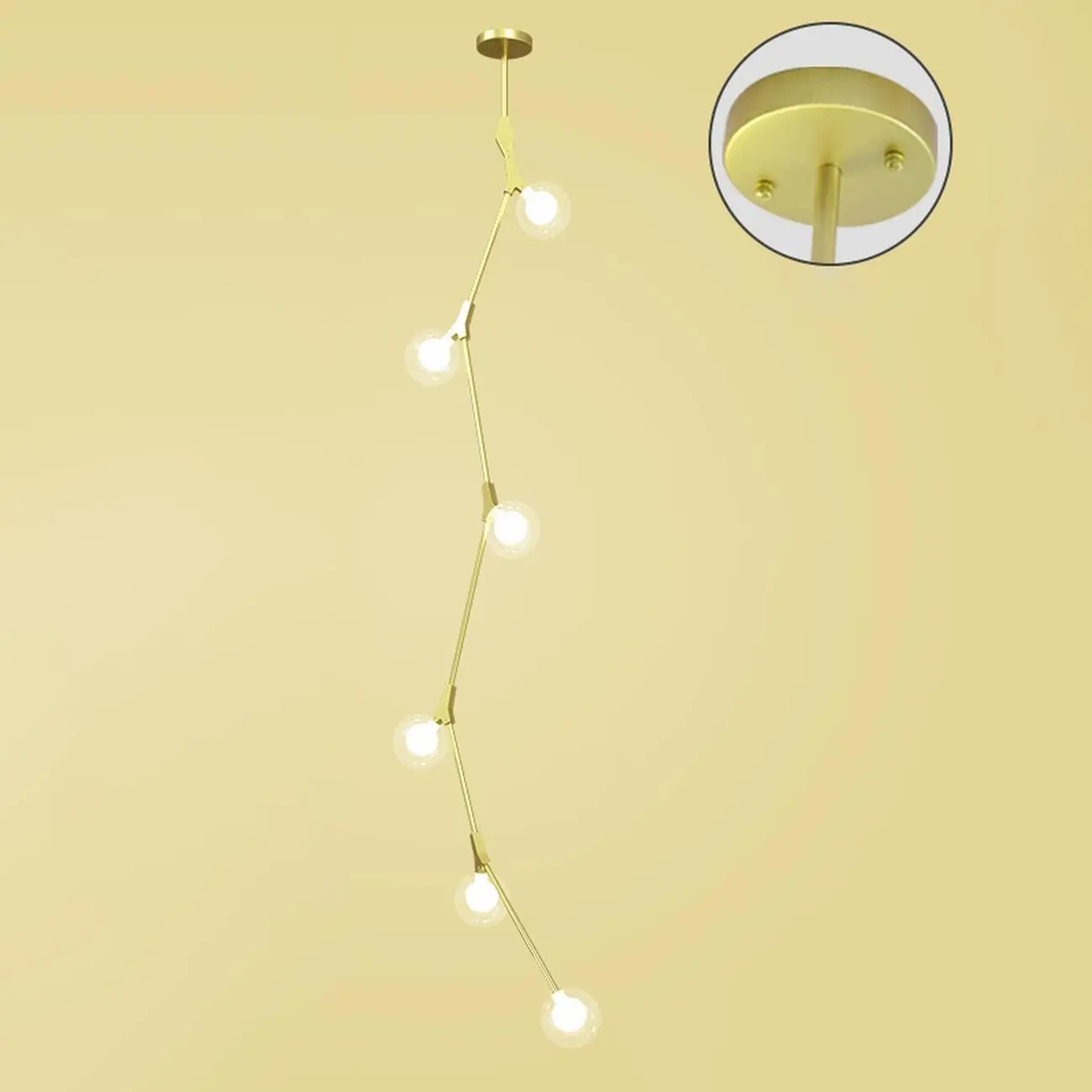 Modern Gold Branch Globe Glass Downrod Stairwell Chandelier