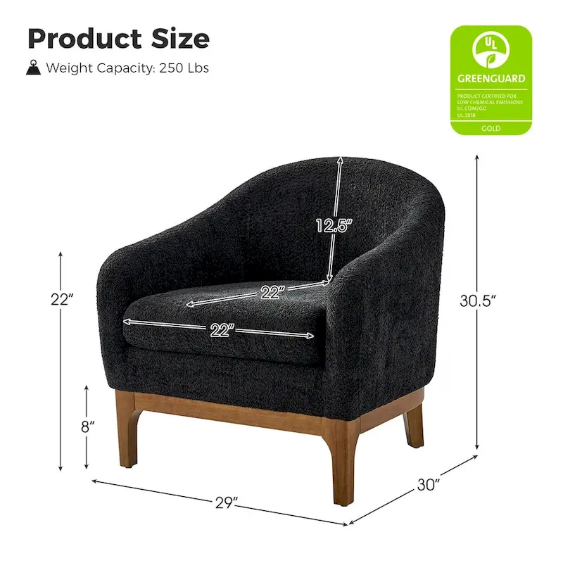 Augus Modern Boucle Accent Barrel Chair with Solid Wood Legs by HULALA HOME