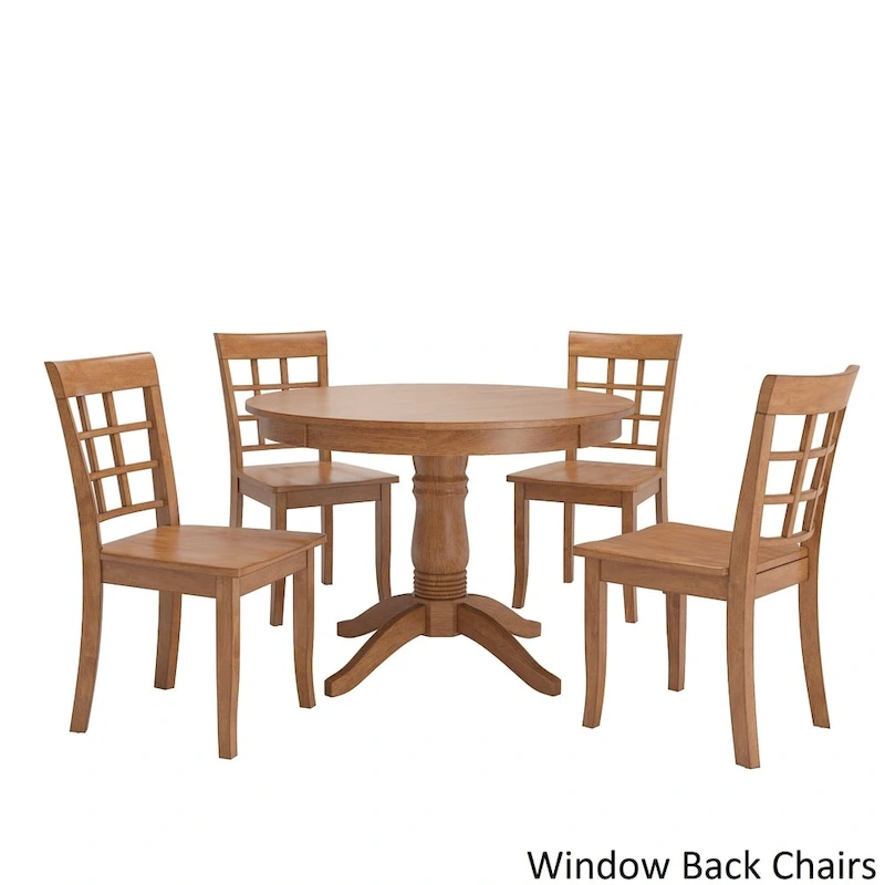 Wilmington II Round Pedestal Base Oak Finish 5-Piece Dining Set by iNSPIRE Q Classic