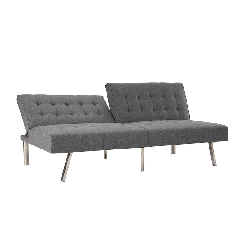 Tufted Mid-Century Modern Split Back Futon Sofa Couch Bed with Chrome Legs