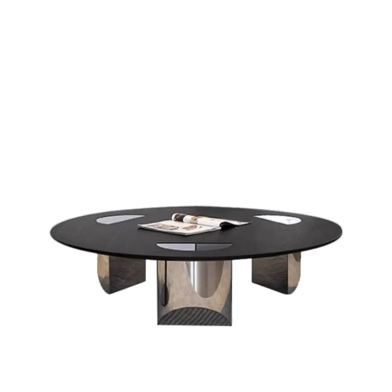 Glam Wood Black Round Table with Abstract Tripod Base