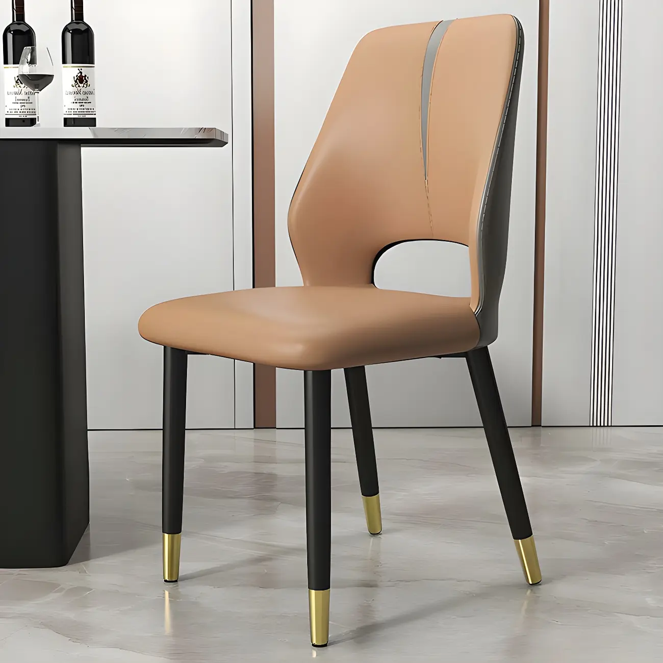 Faux Leather Wingback Metal Legs Dining Chairs