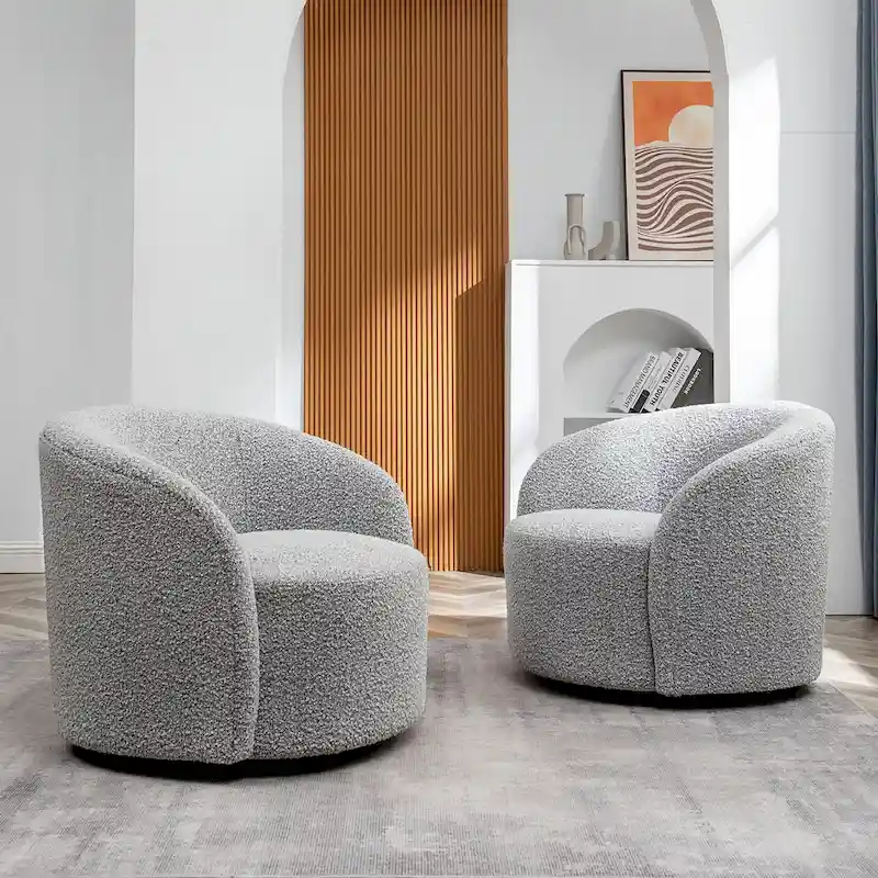 KINWELL 34  Wide Upholstered Swivel Accent Barrel Chair (Set of 2)