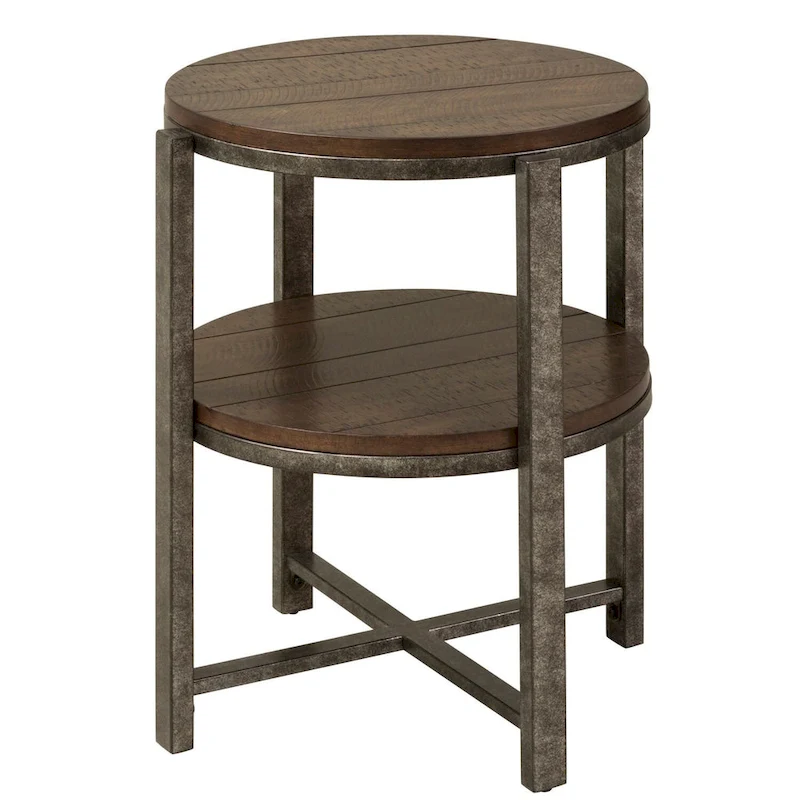 Breckinridge Rustic Poplar and Pewter Metal Round End Table