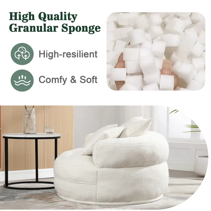 Boucle Upholstered Tufted Barrel Accent Living Room Chair With Toss Pillows