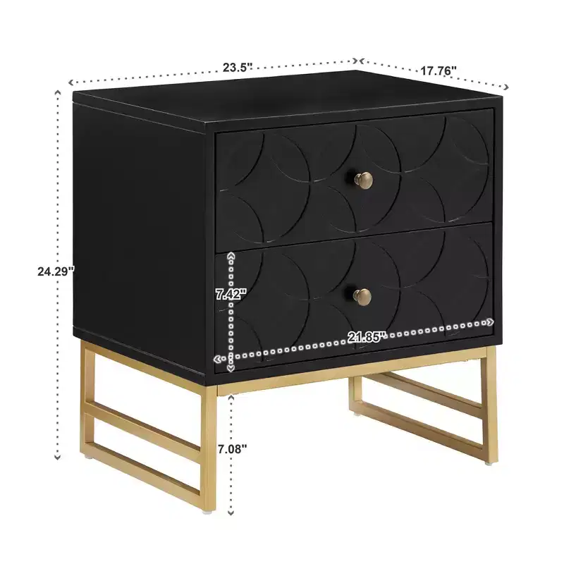 Black/Gold, Blue, Grey & White/Gold Arched Diamond Metal Nightstand with Drawer