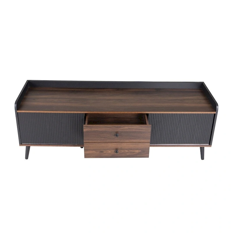 63 Inch Mid Century Modern TV Cabinet Dark Brown Black
