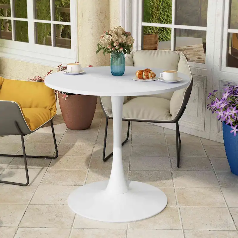 32Modern Round Metal Base Dining Table with MDF Table Top