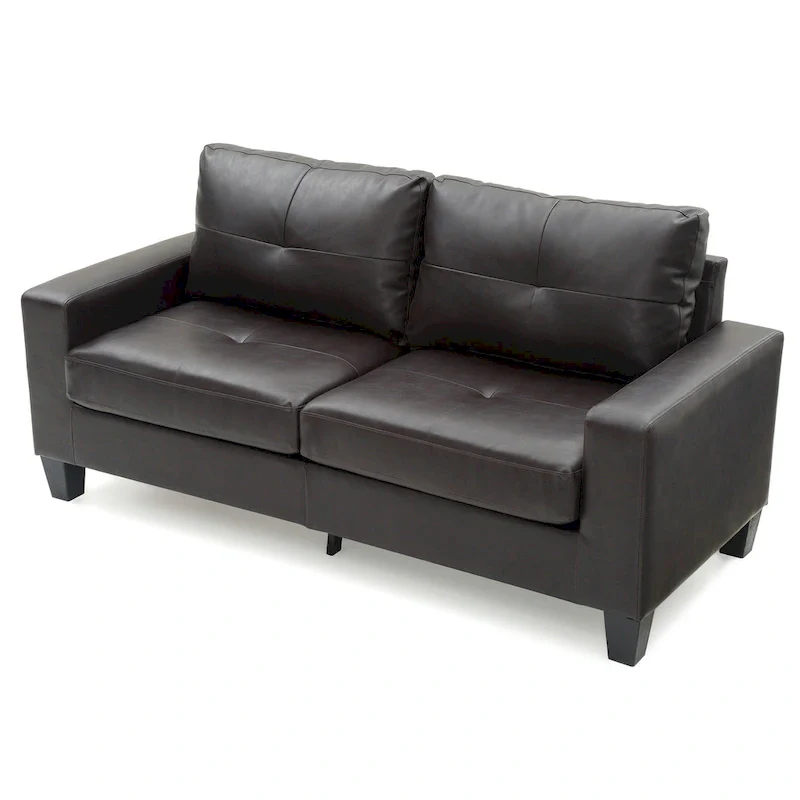 Newbury 71 in. W Flared Arm Faux Leather Straight Sofa - 32L x 71W x 36H