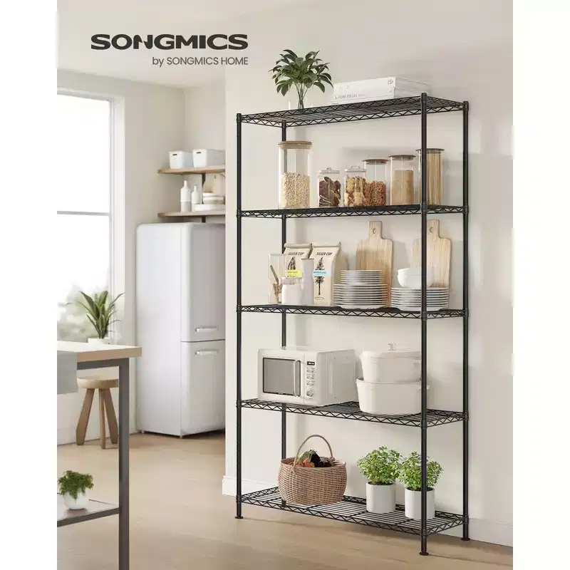 Black 5-Tier Adjustable Wire Storage Shelf