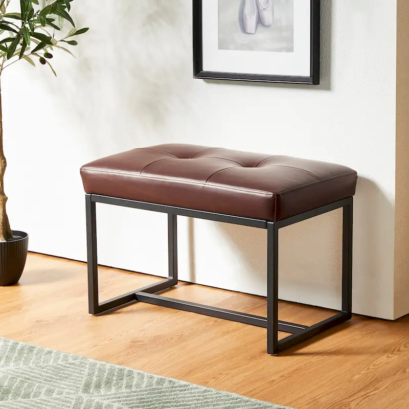 Glitzhome 24W Modern PU Leather Button-tufted Ottoman Foot Stool