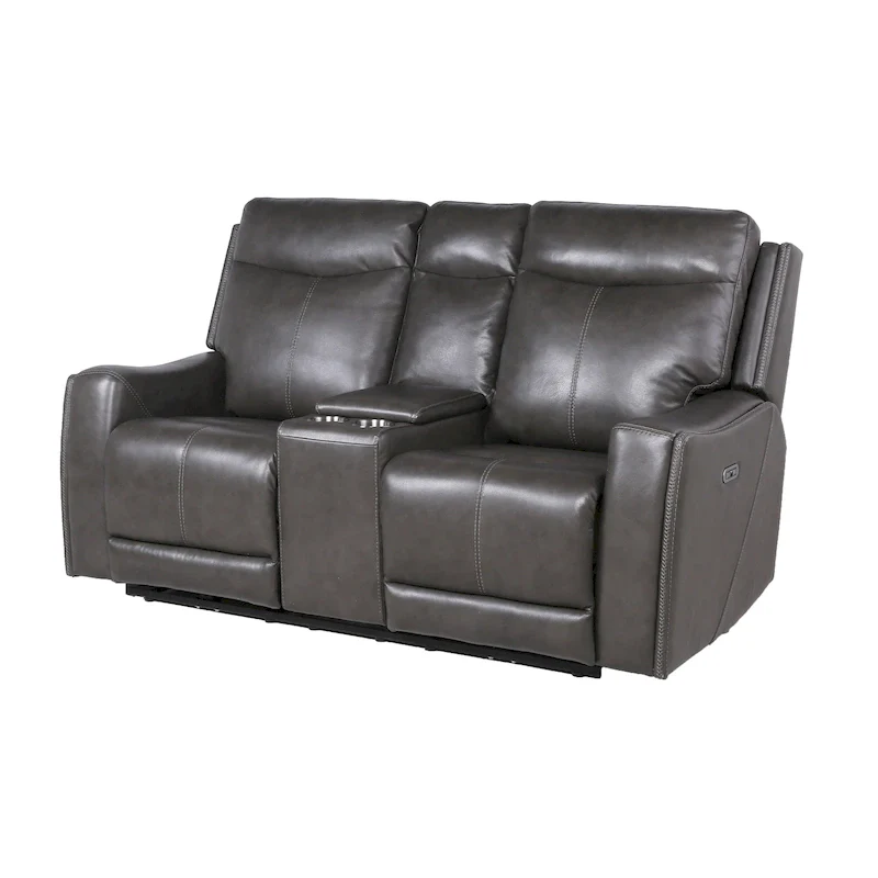 Newport Power Top Grain Leather Reclining Loveseat with Console by Greyson Living