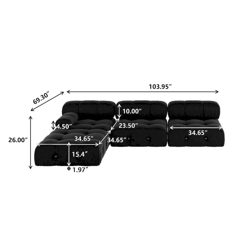 Black Modular Sectional Sofa Velvet Upholstered Sofa