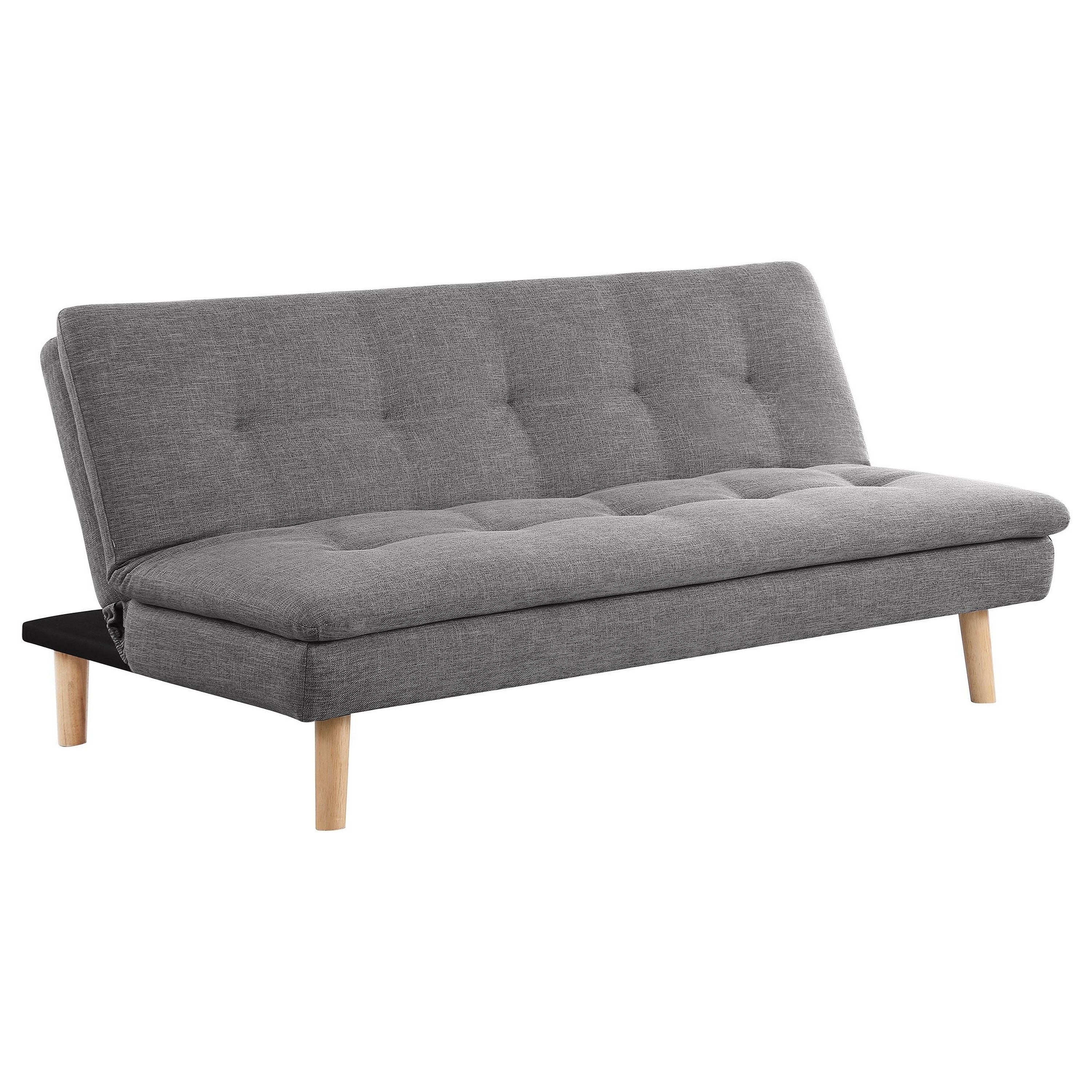 Siana Convertible Sofa Bed, Tufted Gray Fabric, Brown Wood, 72 Inch
