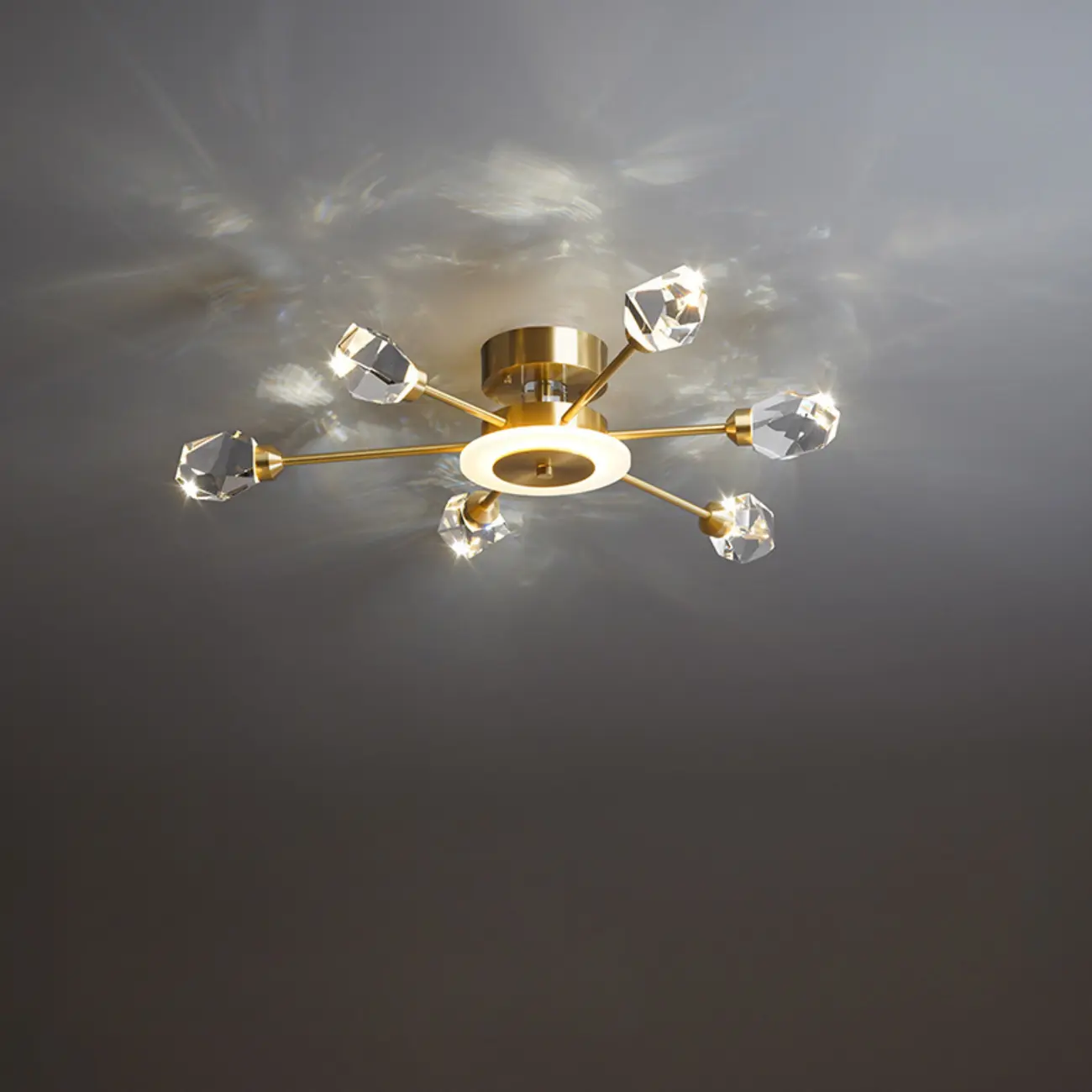 Gold Sputnik Crystal Semi Flush Dimmable LED Ceiling Light