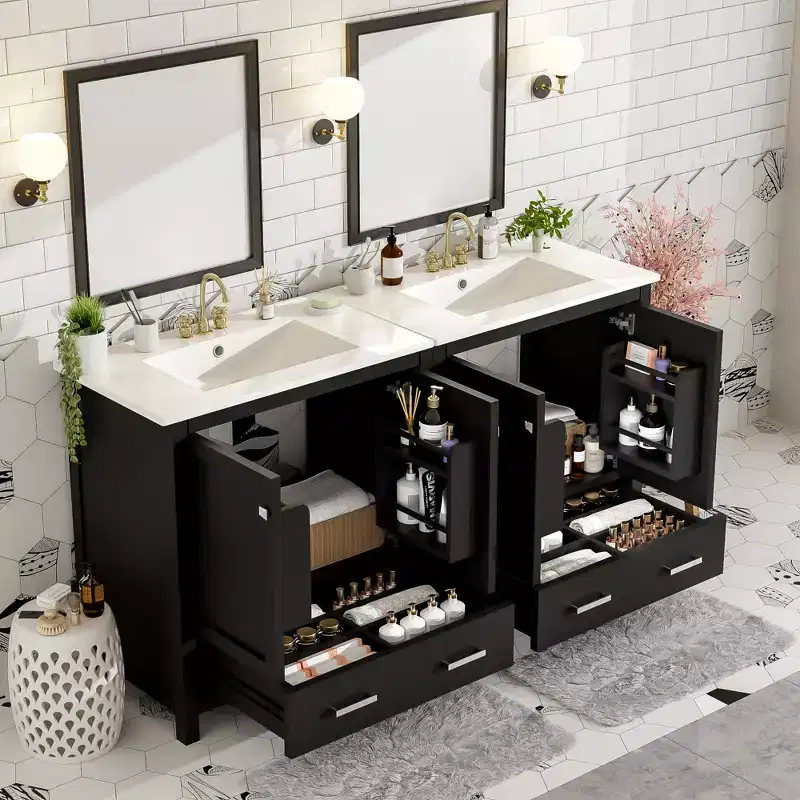 48 Vintage Bathroom Vanity Combo with Double Vanities, Bathroom Storage Cabinet with Soft Close Doors and Shelf