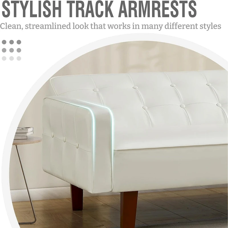 Faux Leather Futon Sofa Bed Sleeper Couch, Mid Century Button Tufted Upholstered Convertible Sofa Bed with Wooden Legs