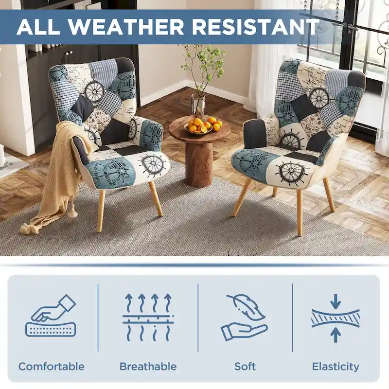 Linen Upholstered Modern Armchair Accent Chair with Wood Legs