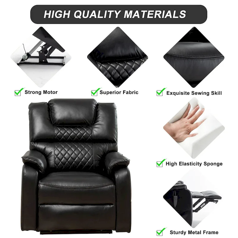 Dual Motor Power Lift Recliner, Brown/Yellow/Black, Heat & Massage, 180°, Seats 1