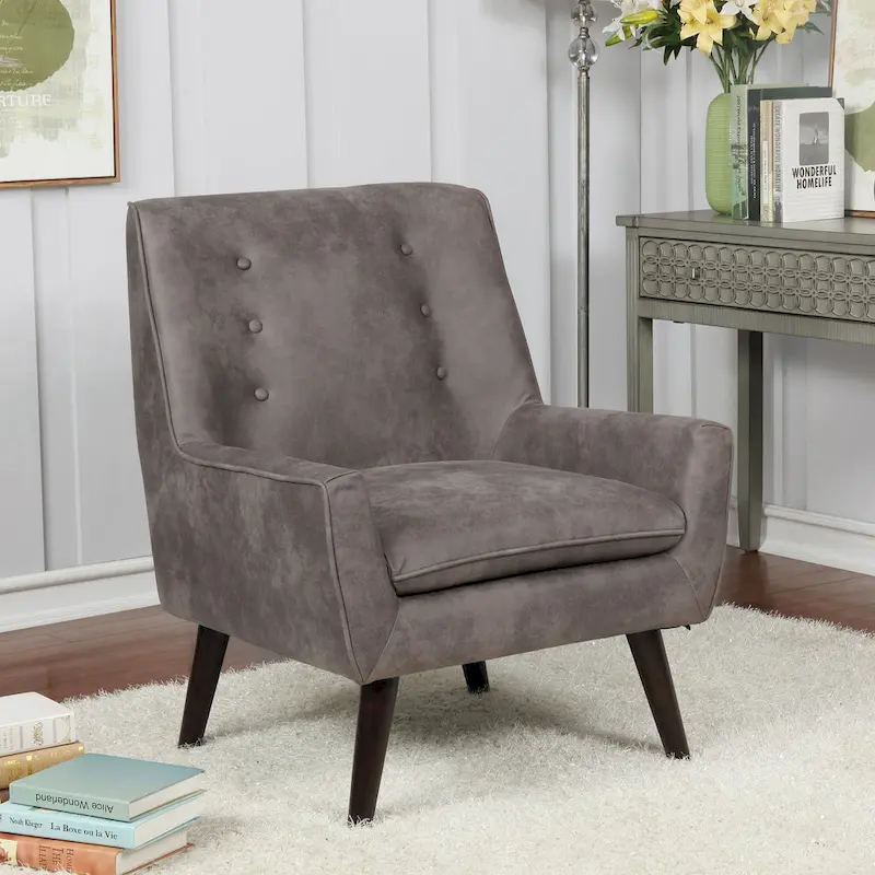 Valla Modern Wood Button Tufted Flared Arms Accent Chair by Carson Carrington