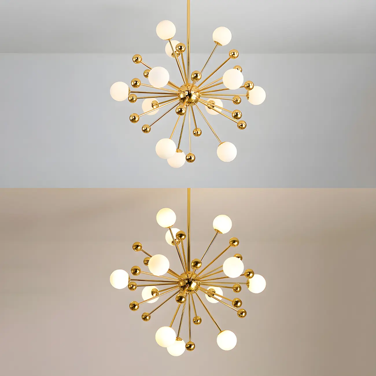 Modern Gold Sphere Sputnik Chandelier with White Glass Shade