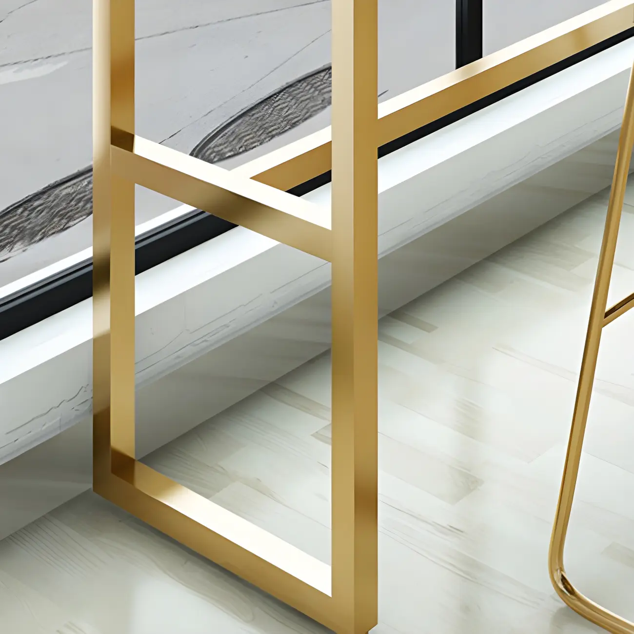 Rectangular Glam Marble Gold Base Bar Height Table