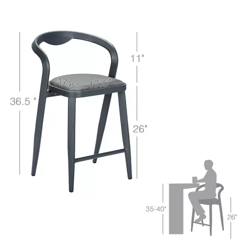 Sunnyfurn Aluminum Minimalist Bar Chair with Backrest - Contemporary Bar Stool Set, 2-Piece Set for Indoor and Outdoor Use, Gray-Blue