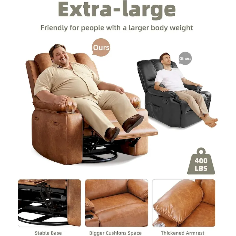 360 Swivel Oversized Recliner Chairs with Heat and Massage