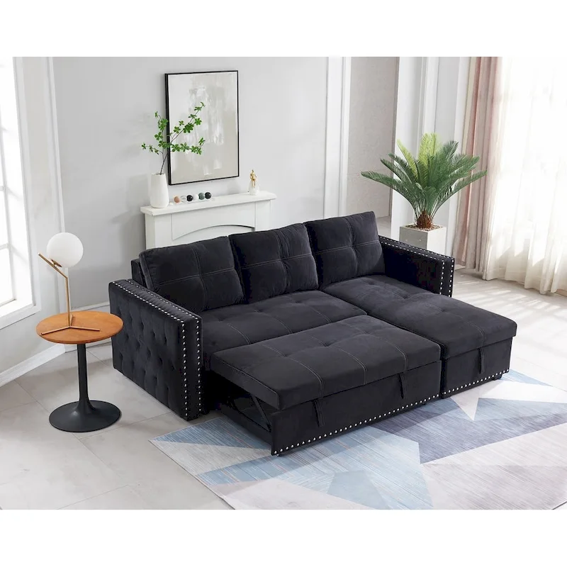 Classic and Cozy L-shape Pull-out Sleeper Sectional Sofa