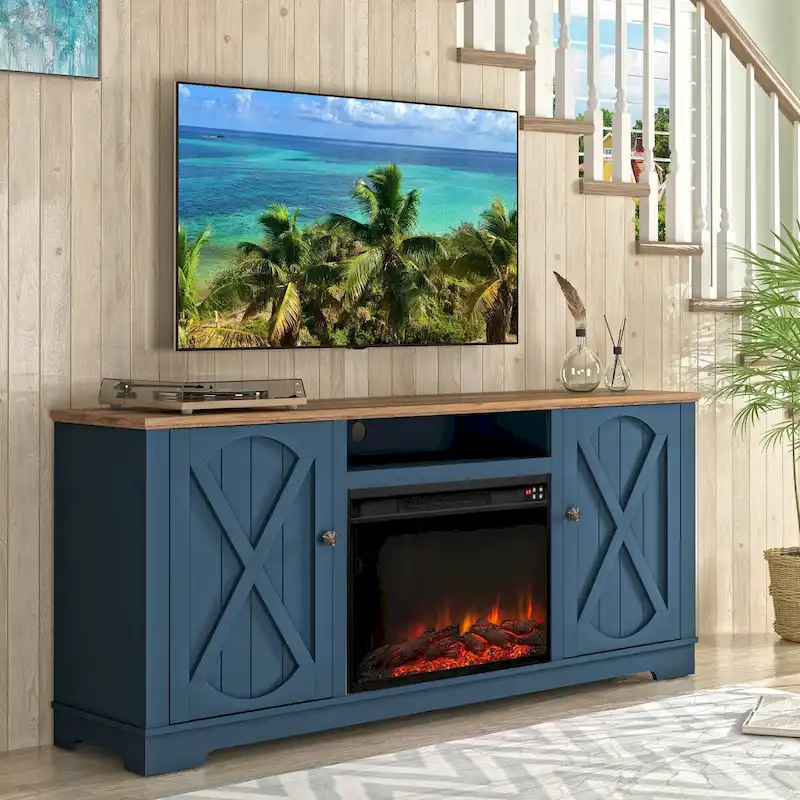 70 Farmhouse TV Stand with Fireplace, Fits up to 75 TV - 70W x 30H x 14.5D