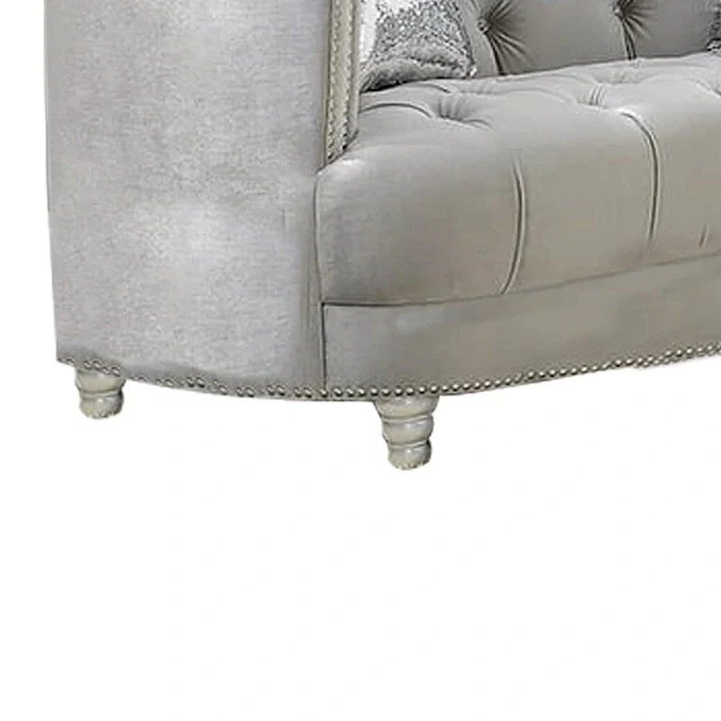 Wooden Loveseat with Deep Button Tufted Details and Nailhead Trims, Gray
