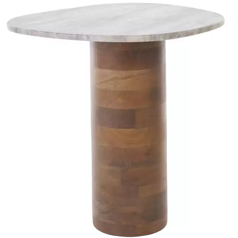 Mono Small Marble Side Table - ACC2908A - Off White Marble/Walnut - Safavieh