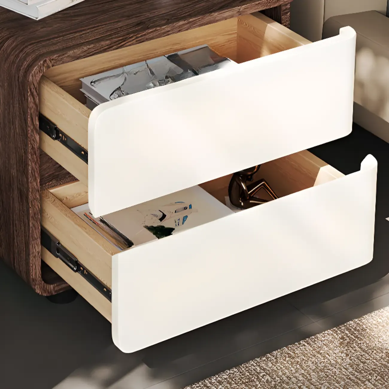 Modern Narrow Wooden Nightstand with 2 Drawers