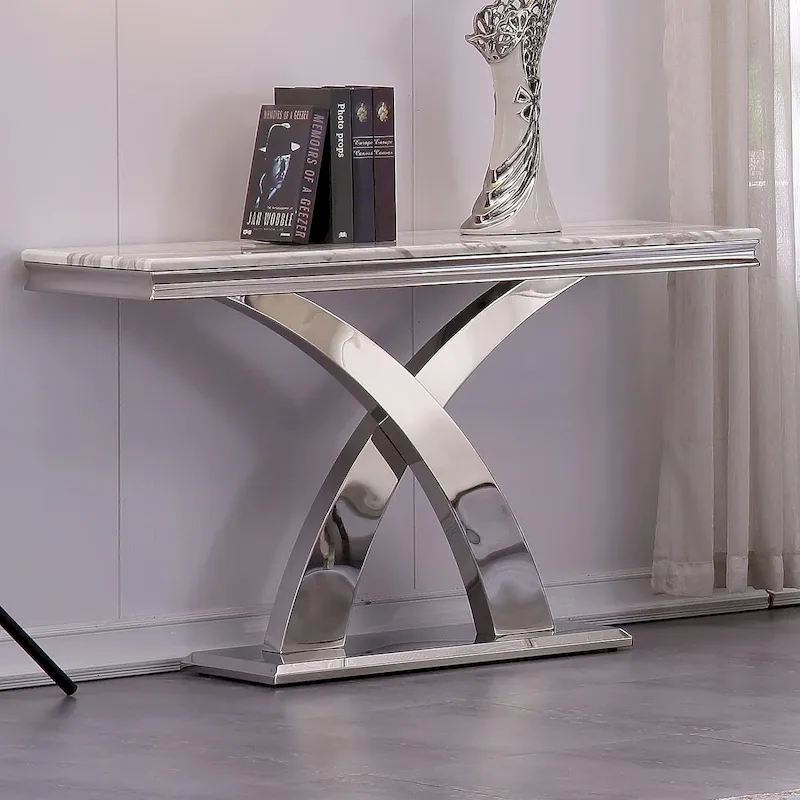 50 inch Rectangle Console Table with Luxurious Stainless Steel X Base and High Gloss Top