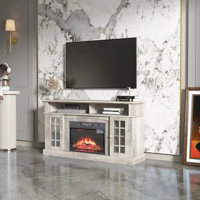 TV stand with electronic fireplace and remote control