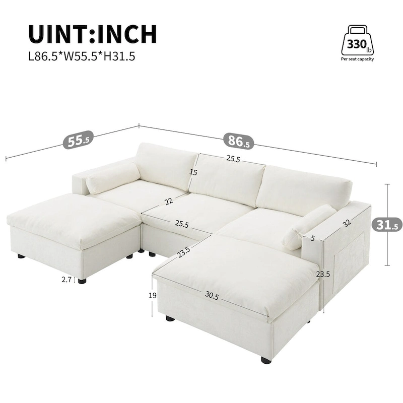 Merax 5 Seat U Shaped Sleeper Couch Set
