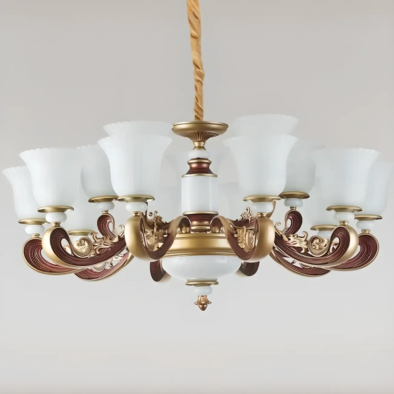 Adjustable Dining Room Gold Glass Bell Shape Up Light Chandelier