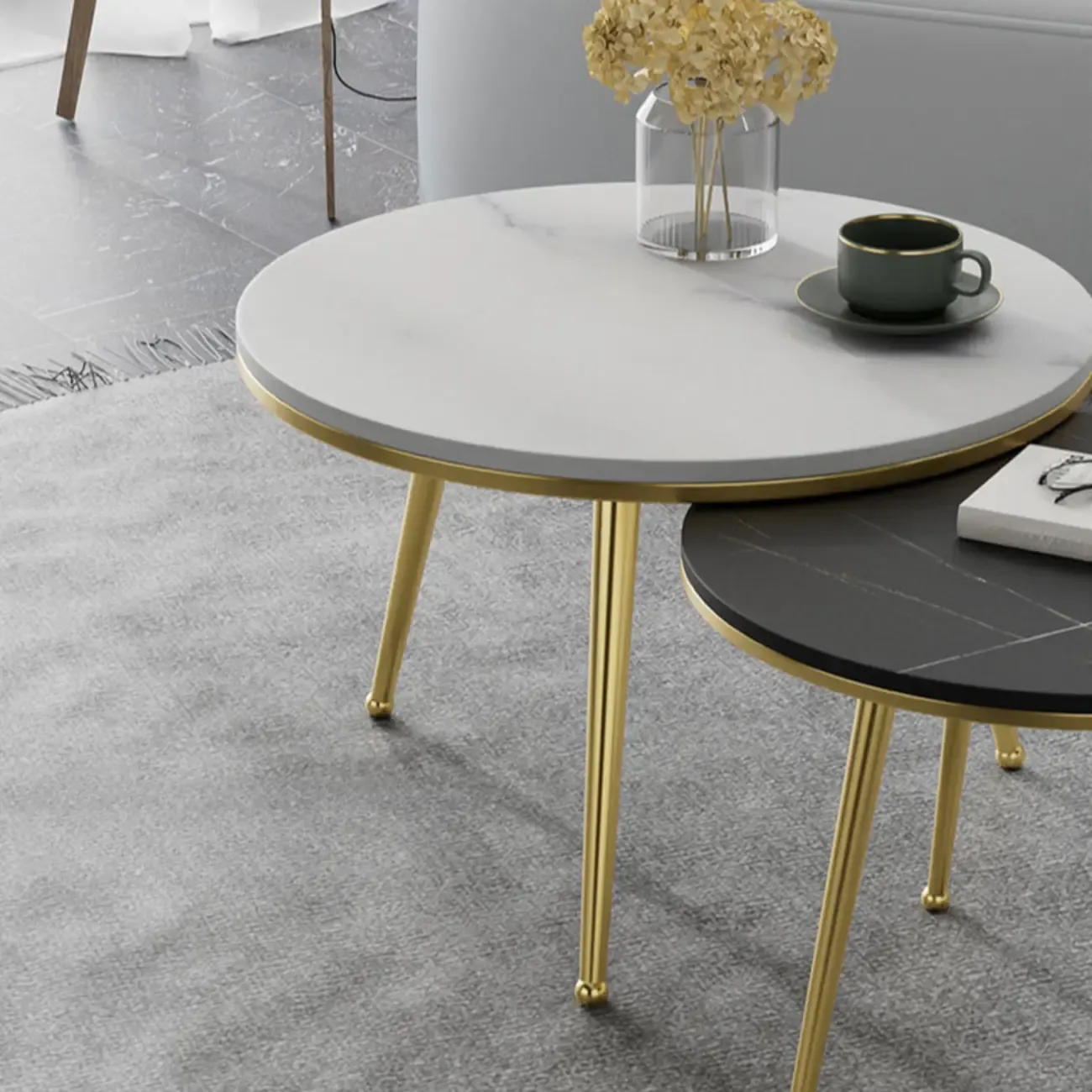 Modern Marble-Top 3 Legs Round Nesting Tables