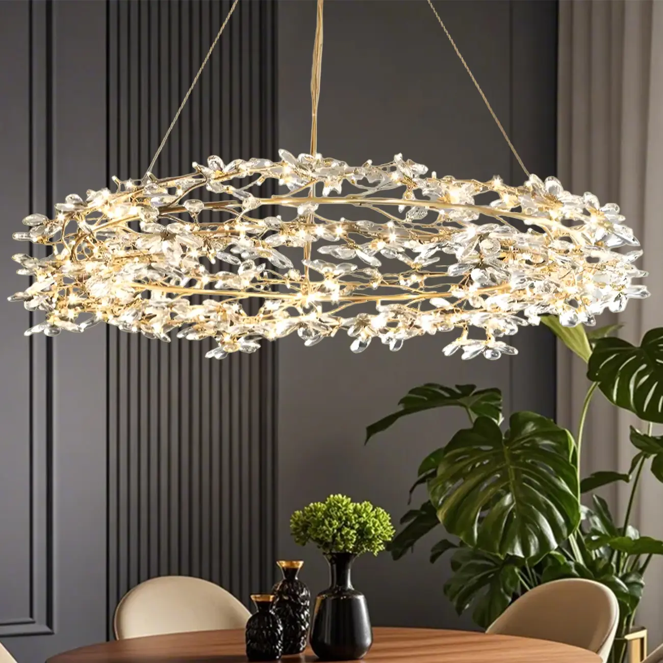Modern Crystal Branch Chandelier with Adjustable Length