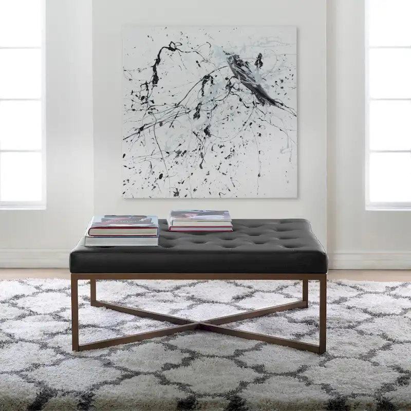 Studio Designs Home Camber Metal and Tufted Leather Large Cocktail Ottoman