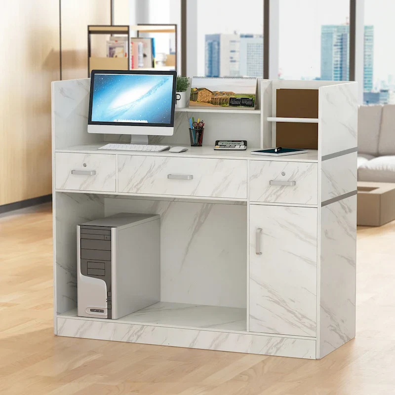 3-Drawer Solid Wood Reception Desk Office Computer Desk
