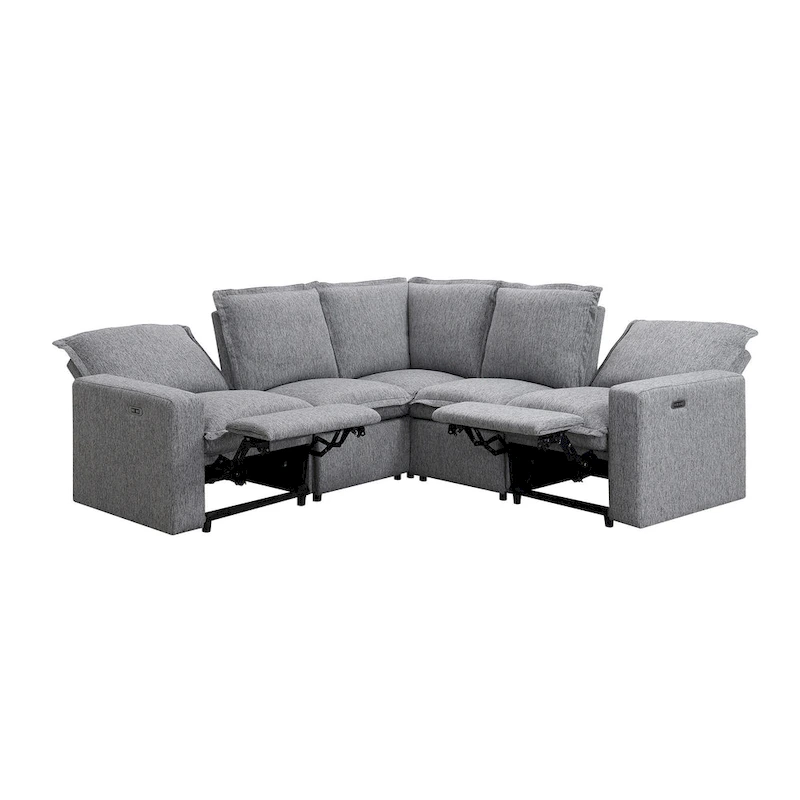 Grey Linen L-Shaped Sectional Sofa with Power Recliners & USB