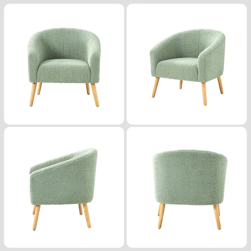Modern 31W Boucle Armchair with Solid Wood Legs