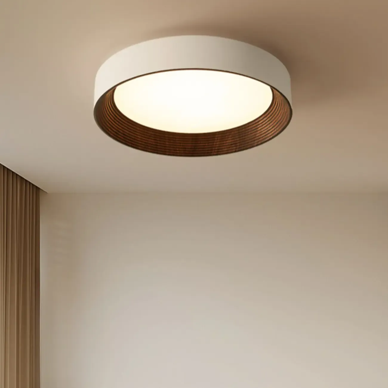 Walnut Round Flush Mount Ceiling Light