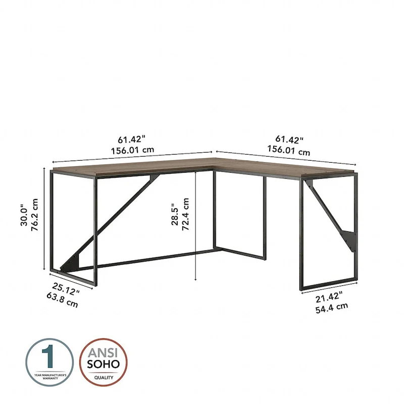 62W L Shaped Industrial Office Desk