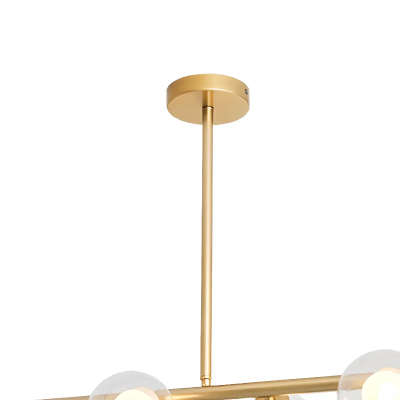Gold Linear Island Light with 6 Lights Transparent Glass Globe Shades