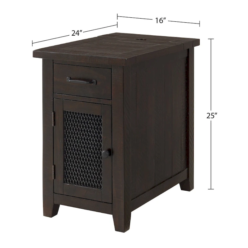 Rustic Solid Wood Chairside End Table with Hidden Charging Station