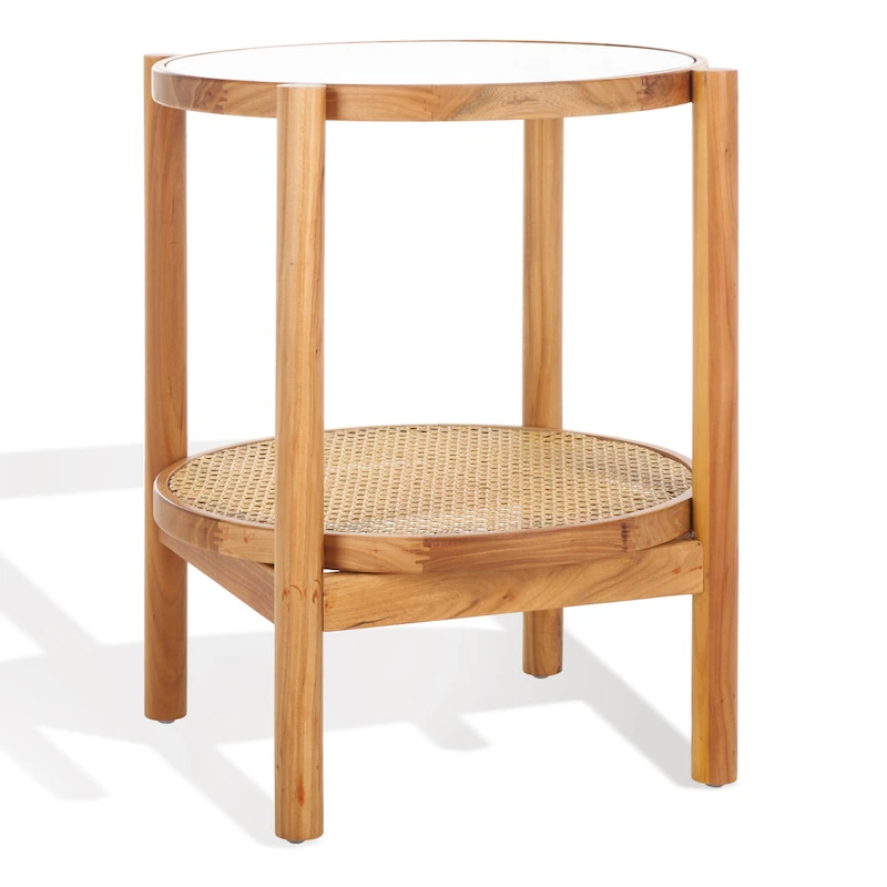 SAFAVIEH Couture Alberdine Rattan/Glass Accent Table - 23 In. W x 23 In. D x 24 In. H - 23W x 23D x 24H